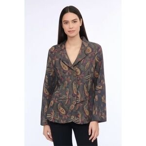 NWT Christopher Banks Womens Blazer Large Multi Color Paisley Button Front Boho